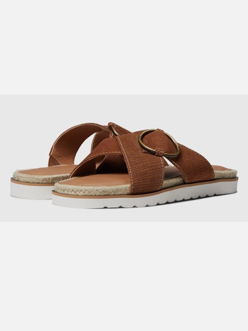 NYDJ Brown Crossband Slide Sandals with Decorative Ring